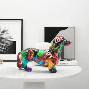 Colorful graffiti dachshund figurine resin home decor table ornament modern art dog statue
