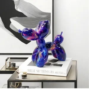 Galaxy balloon dog resin sculpture, creative space graffiti art decor for living room shelf.