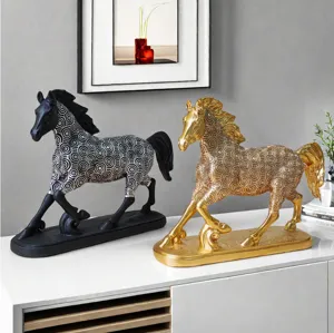 Pair of running horse decorative figurines resin sculpture for home office decor lucky gift