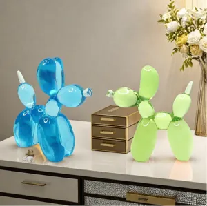 Translucent resin balloon dog figurine detail shot, modern home desktop ornament decor.