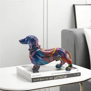 Colorful abstract dachshund dog figurine detail shot, perfect desktop decor for home or office.