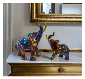 Abstract resin elephant ornament pair, luxurious living room and entryway decor statue.