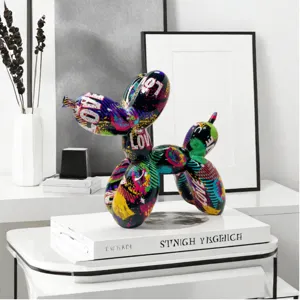 Nordic graffiti balloon dog resin sculpture, modern creative desktop ornament for home decor.