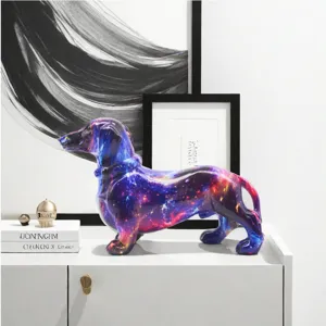 Colorful galaxy dachshund figurine detail, ideal for modern home and office desktop decoration.