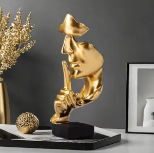 Abstract golden human silence sculpture resin desk ornament modern home office decor art piece