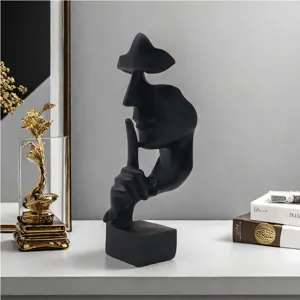 Modern abstract silence is gold face sculpture resin desktop ornament for home office decor art.