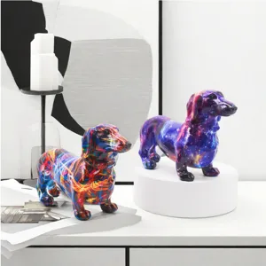 Colorful resin dachshund dog figurines, modern home office desktop decoration craft gift.