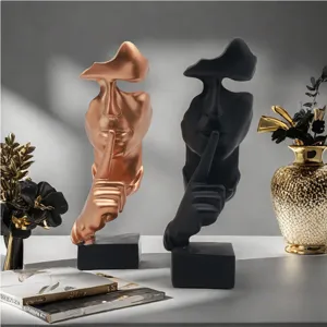Abstract silence resin sculpture desktop ornament home office decor bronze black set