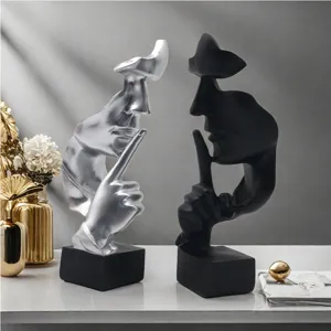 Abstract silence is golden resin statue sculpture modern desktop office home decor ornament