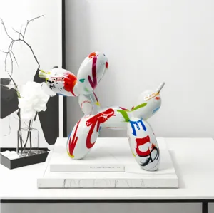 Nordic graffiti balloon dog resin ornament, modern art sculpture for home desktop decor.