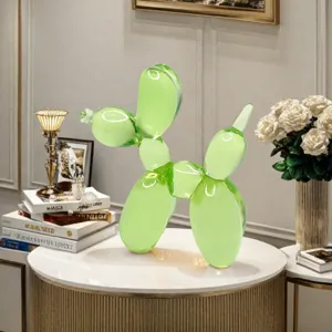 Translucent green balloon dog resin figurine, Nordic modern luxury home decor ornament.