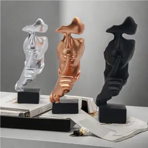 Modern abstract silence is gold resin face sculpture desktop home office ornament decor