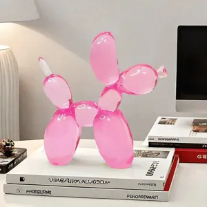 Nordic translucent pink balloon dog resin sculpture for modern home decor and desktop ornament.
