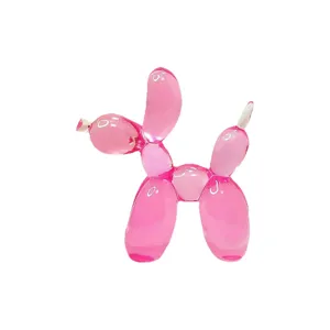 Pink translucent balloon dog figurine resin Nordic home decor ornament for living room desk