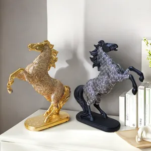 Resin galloping horse sculpture tabletop decor set for living room office home decoration