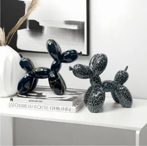 Nordic resin balloon dog sculpture detail view, creative desktop decor ornament for home.