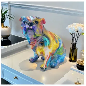 Colorful French Bulldog Resin Statue Home Decor Creative Animal Ornament Living Room Figurine