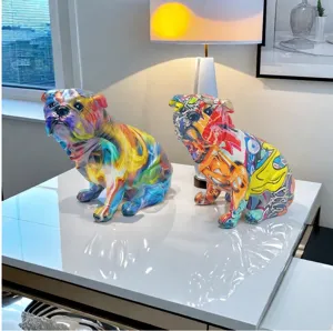 Colorful French bulldog resin statue modern home decor decorative animal desktop ornament