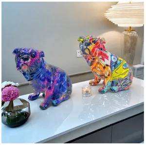 Colorful resin French bulldog ornament, stylish home decor statue for living room.