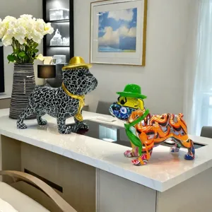Colorful graffiti French bulldog resin figurine desktop home office decor ornament gift