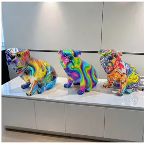 Colorful resin French bulldog ornament, creative home decor for living room and TV cabinet.