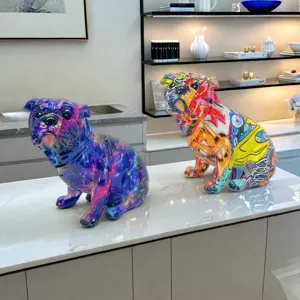 Colorful resin French bulldog ornament statue for living room home decor and TV cabinet display.