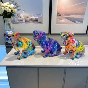 Colorful Resin French Bulldog Figurine Modern Creative Home Living Room Desktop Decor