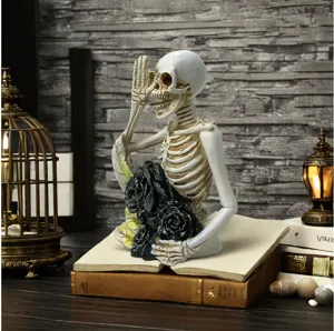 Halloween skeleton resin ornament skull figurine gothic spooky home desk decor detail view