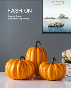 Resin pumpkin ornament detailed view, creative autumn home decor sculpture for modern tabletop.