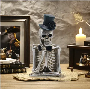 Halloween cartoon skeleton resin ornament spooky desktop skull figurine holiday party decor prop