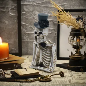 Halloween skeleton figurine resin spooky tabletop decoration vintage style party prop ornament