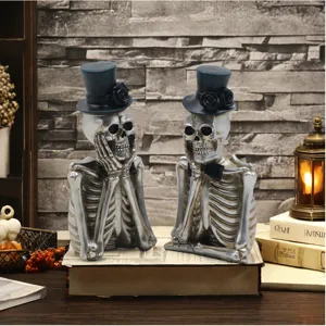 Halloween cartoon skeleton couple figurine resin ornaments home spooky party desk decor