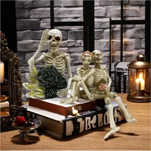 Halloween cartoon skeleton resin figurine desktop ornament spooky party home decor scary props