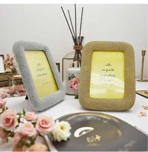 Resin decorative photo frame with pearl rhinestone inlay for home and office desktop decor 5x7