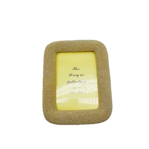 Elegant beaded resin photo frame 5x7 inch gold desktop decor for home office luxury.