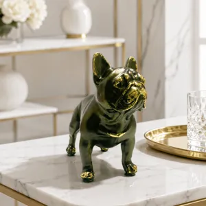Resin French Bulldog figurine for home decor, creative European animal statue for living room.