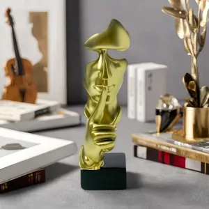 European Style Silence Is Gold Abstract Thinker Statue Resin Figurine Office Home Desktop Decor Craft Art Sculpture Gift
