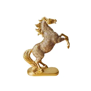 Golden rearing horse figurine sculpture ornament for home decor office desk display gift
