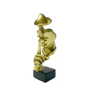European style silence is golden abstract human statue resin craft ornament for desktop decor.