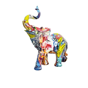 Colorful graffiti elephant resin figurine modern home decor living room desk art sculpture