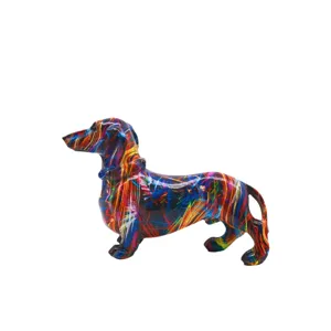 Colorful resin dachshund dog sculpture abstract graffiti home office desktop decor art gift