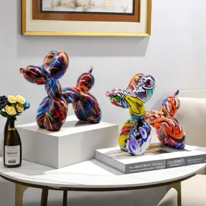 Modern graffiti resin balloon dog sculpture, creative home decor ornament for living room desk.