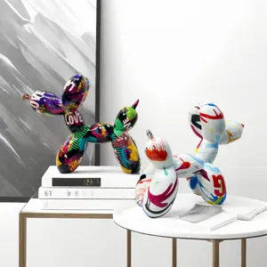 Colorful graffiti resin balloon dog sculpture, modern art ornament for home decor table.
