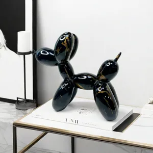 Nordic resin balloon dog sculpture, black and gold graffiti desktop decor for living room.