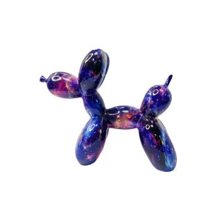 Galaxy balloon dog resin sculpture main view, creative space art craft for modern home decor.
