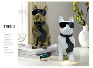 French bulldog resin statue home decor modern desktop ornament pair with sunglasses