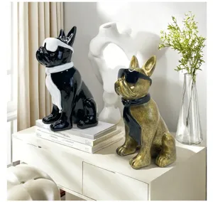 Modern resin French bulldog ornament with sunglasses and scarf, ideal for home decor tabletop.