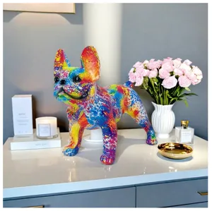 Colorful graffiti French bulldog resin statue modern home decor sculpture figurine ornament