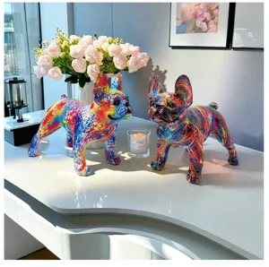 Colorful resin French bulldog figurine decor modern abstract animal sculpture tabletop ornaments