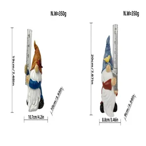 Resin garden gnome rain gauge outdoor yard decoration cute dwarf sculpture with measuring tube